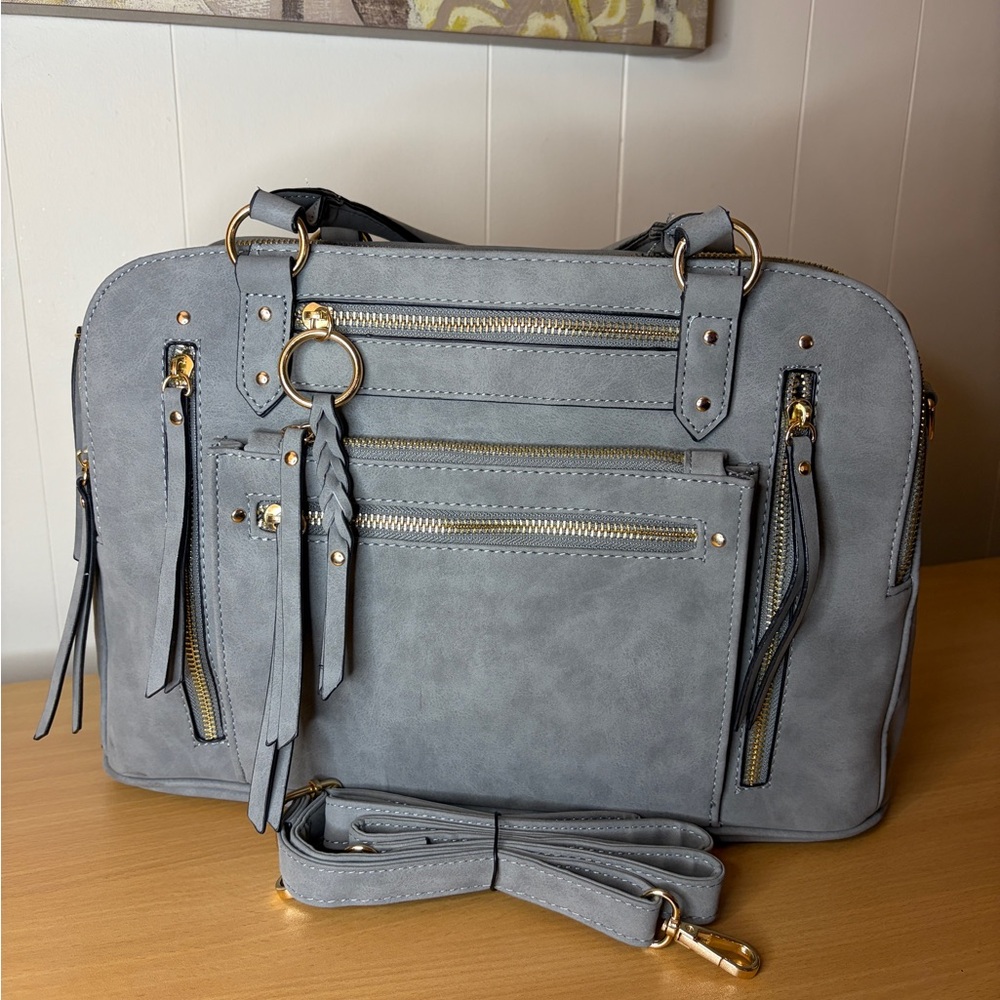 Suede-like Handbag with Shoulder Strap